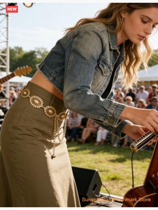 Western Metal Concho Belt for Women Cowgirl Chain Belt Dresses Jeans Country main image 4